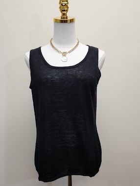 Cashmere Cashmere Black Scoop Neck Knit Tank Top Lightweight Basic Size Medium